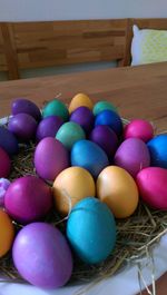 Close-up of multi colored easter eggs