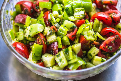 Close-up of salad in bowl on table