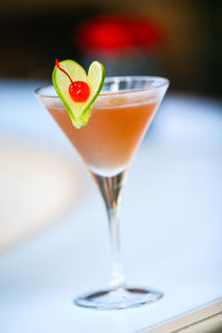 Close-up of cocktail served on table