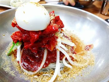 Close-up of food served in plate