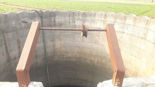 High angle view of dam on field