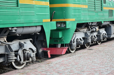 Train on railroad track in city