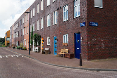 Surface level of road along buildings