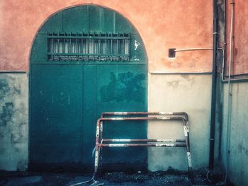 Closed door of abandoned building