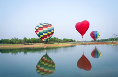 Hot air balloons flying in sky