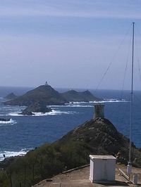 Scenic view of sea against clear blue sky