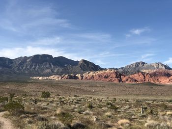 Scenic view of landscape and mountains against sky