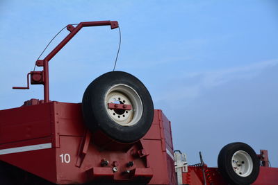 Close-up of construction vehicle against sky