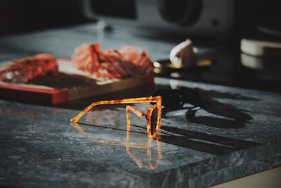 Sunglass on kitchen counter