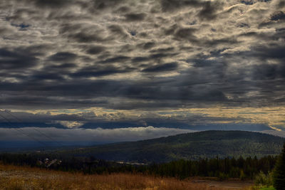 Scenic view of dramatic sky over land