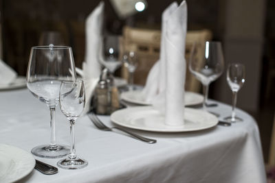 Wine glasses on table in restaurant