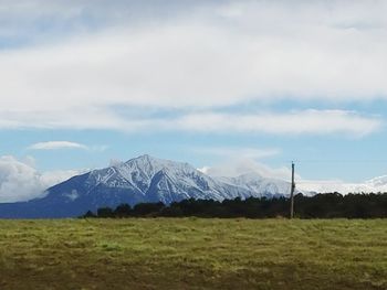 Scenic view of landscape against cloudy sky