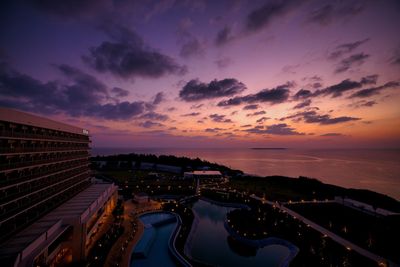 Panoramic view of sea against sky during sunset