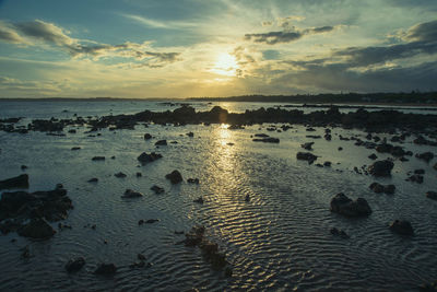 Scenic view of sea against sky during sunset