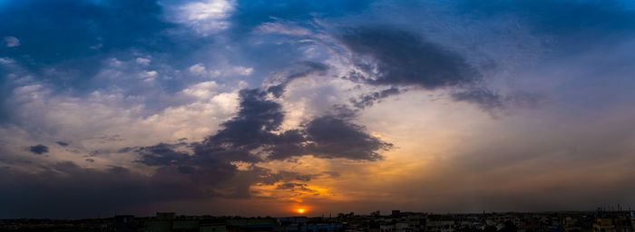 Panoramic view of buildings against sky during sunset