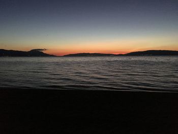 Scenic view of sea against clear sky at sunset