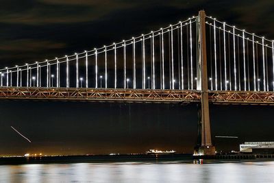 Illuminated bridge at night