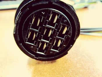 Close-up of telephone on table