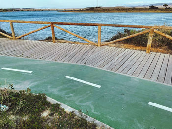 High angle view of swimming pool by sea