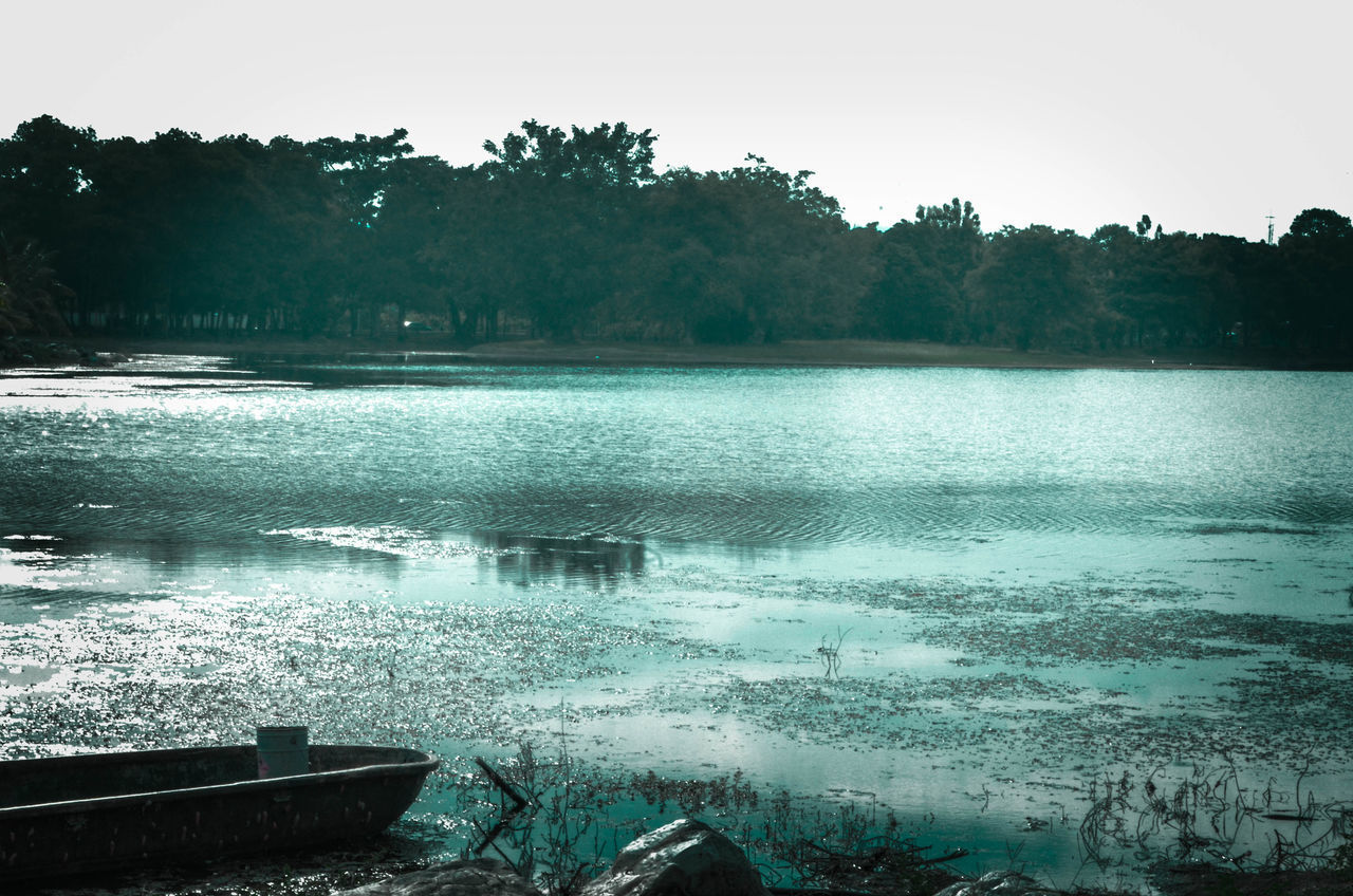 LAKE AGAINST CLEAR SKY