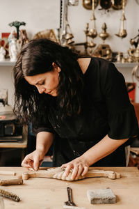 Woman working on table