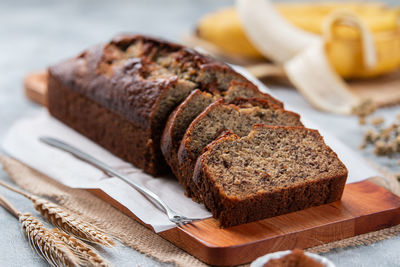 Close-up of bread on cutting board