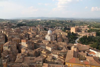 High angle view of buildings in city