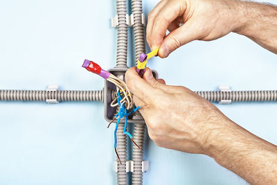 Close-up of man working on table