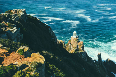 High angle view of rocks on beach