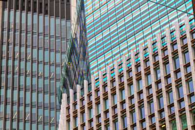 Low angle view of modern glass buildings in city