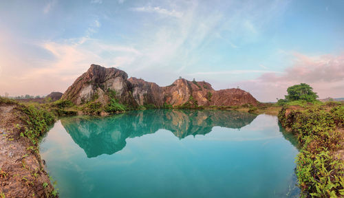 Scenic view of lake against sky during sunset