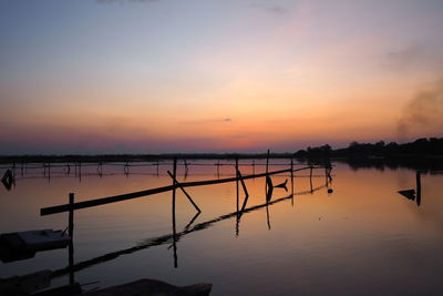 Scenic view of lake against sky during sunset