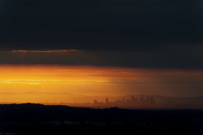 Silhouette of cityscape against sky during sunset