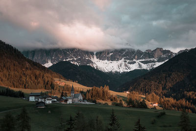 Panoramic view of snowcapped mountains against sky