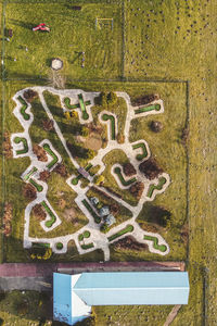 Aerial view of house and farm