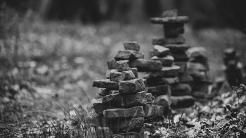 Stack of stones on field