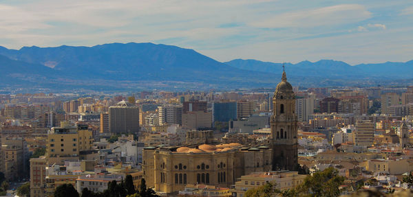 High angle view of buildings in city