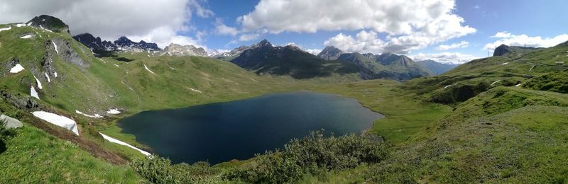 Panoramic view of landscape and mountains against sky