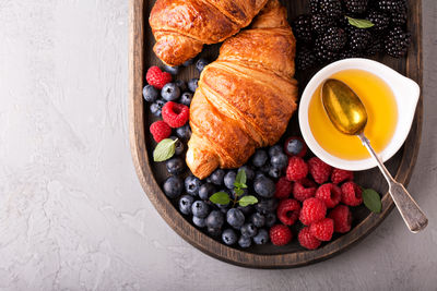 High angle view of food on table