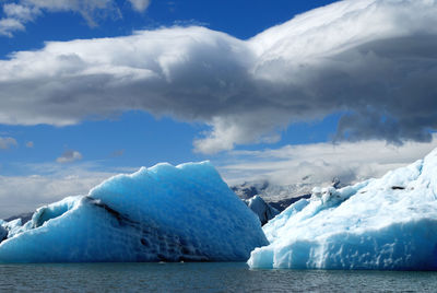 Frozen lake against sky