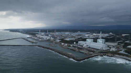 Aerial view from north of fukushima daiichi nuclear power plant in japan. 