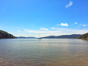 Scenic view of lake against blue sky