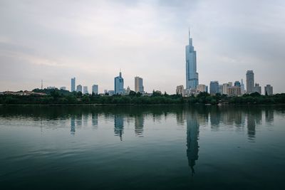 Reflection of buildings in city