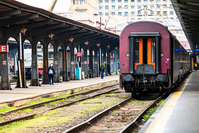 Train on railroad station