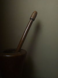 High angle view of coffee on table against wall