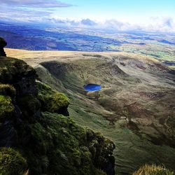 High angle view of mountain range against sky
