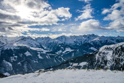 Idyllic shot of snowcapped mountains against sky