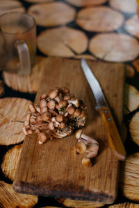 High angle view of chopped vegetables on table