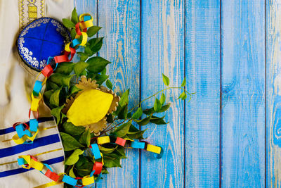 High angle view of plants on wooden table