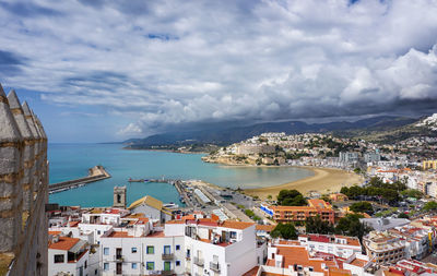 High angle view of townscape against sky